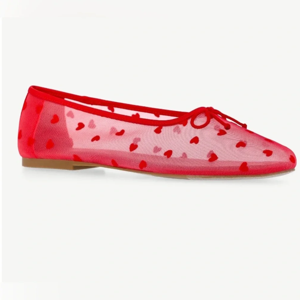 NWOT No Boundaries Mesh Ballet Flats Red Heart Print SlipOn Shoes Womens Size 10
